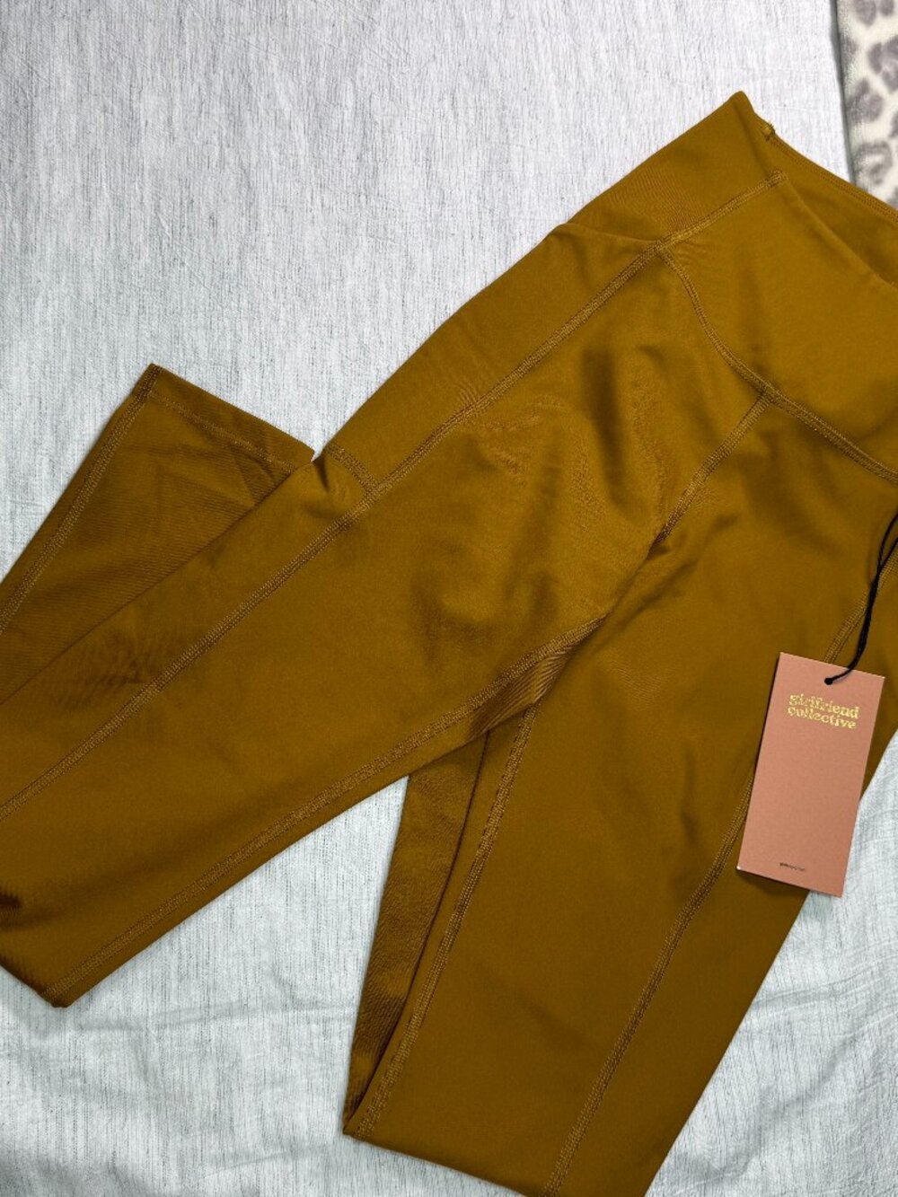 Girlfriend Collective Women's Mustard Tan High Rise Leggings Pockets Size XS